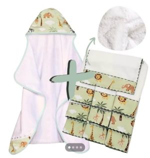 Kit Toalha de banho com capuz + 6 paninhos de ombro personalizados